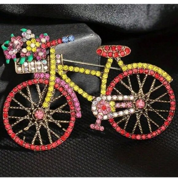Vintage Bicycle Brooch - Red & Yellow Crystal Highlights - Picture 2 of 3